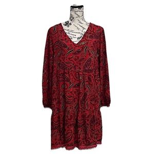 Harlow & Rose Paisley Red Mini Teired Dress Boho Hippie Peasent Fairy M Vampy